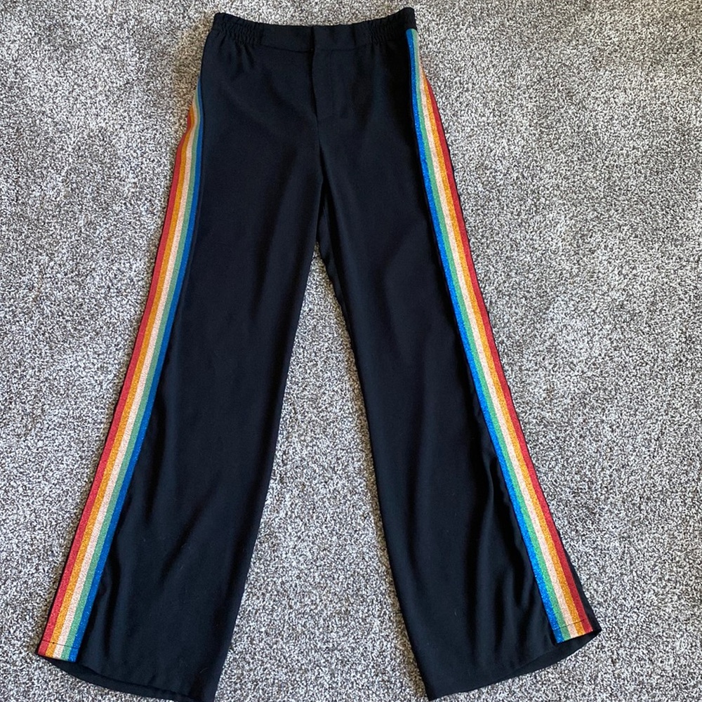 BRAND NEW + UNWORN Black Pants with Sparkly Rainbow Stripe